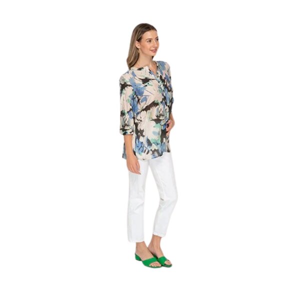 Blue Black Print Button Up Top - Picture 2 of 3